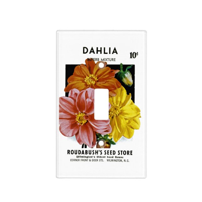 Dahlia Vintage Seed Packet Light Switch Cover (Front)