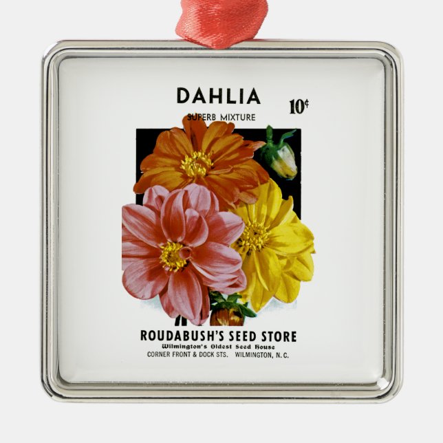 Dahlia Vintage Seed Packet Metal Ornament (Front)