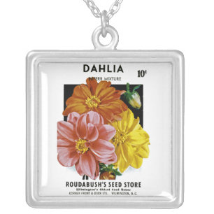 Dahlia Vintage Seed Packet Silver Plated Necklace