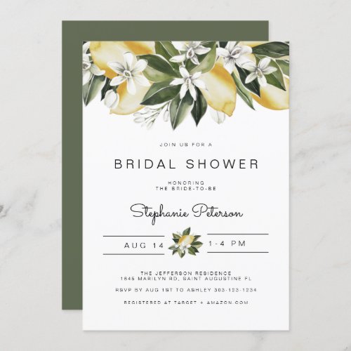 Dahlia _ Watercolor Citrus Lemon Floral Bridal Invitation