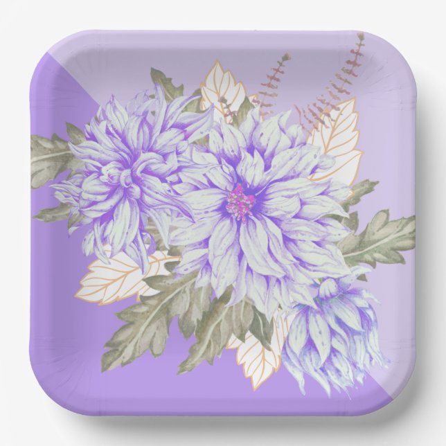 Dahlias - Amethyst Wedding Paper Plates (Front)