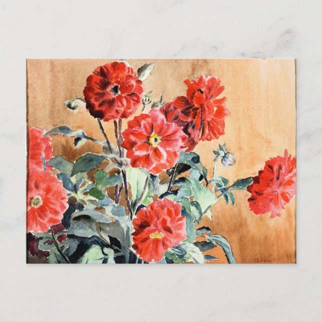 Dahlias, botanical watercolor painting postcard (Front)