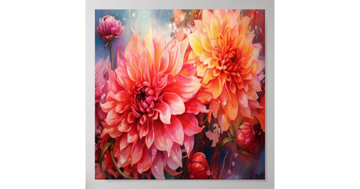 Dahlias Brushstrokes Poster | Zazzle