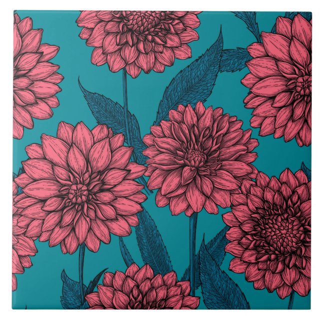 Dahlias Ceramic Tile (Front)