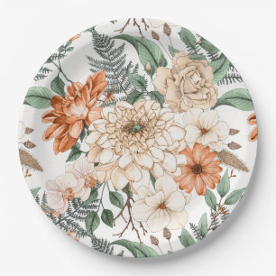 Dahlias daisy ferns greenery peach white romantic paper plates