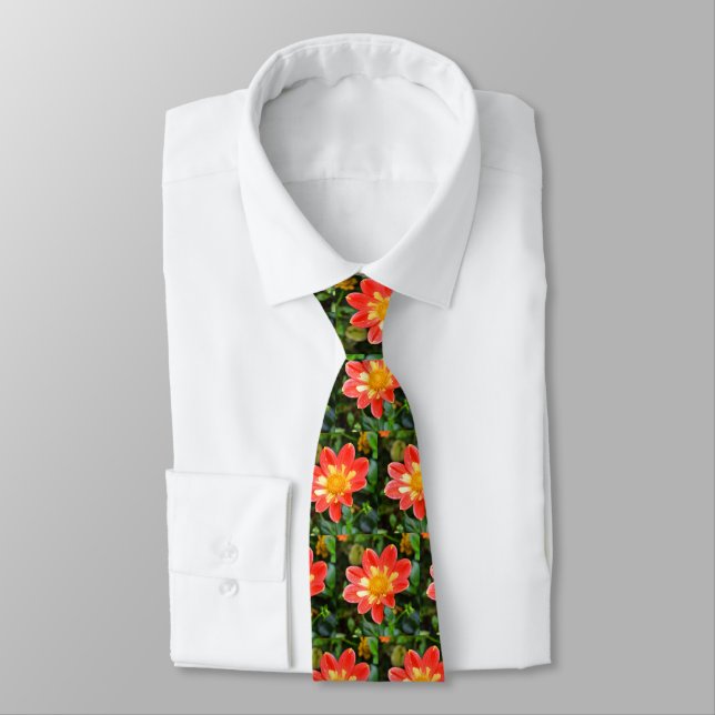 Dahlias floral fashion neck tie (Tied)