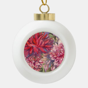 dahlias flowers ceramic ball christmas ornament