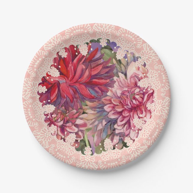 dahlias flowers paper plates (Front)