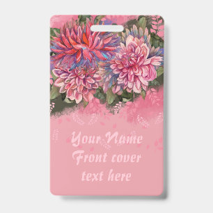 Dahlias flowers pink watercolor badge