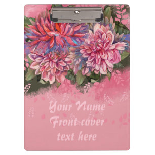 Dahlias flowers pink watercolor clipboard