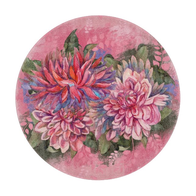 Dahlias flowers pink watercolor Cutting Board (Front)