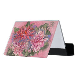 Dahlias flowers pink watercolor pattern desk business card holder
