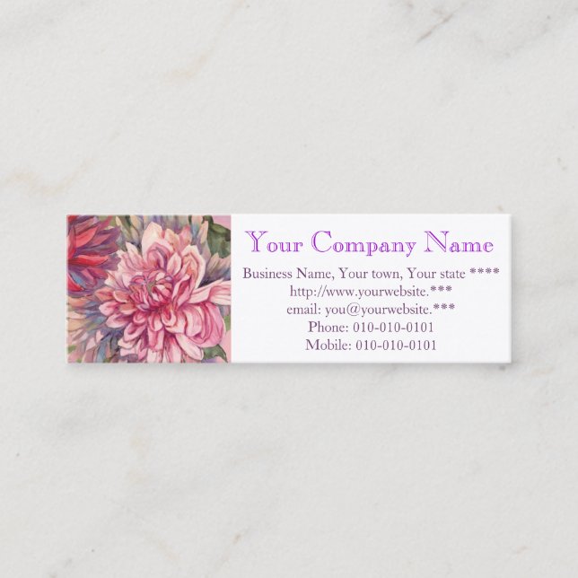 dahlias flowers watercolor mini business card (Front)