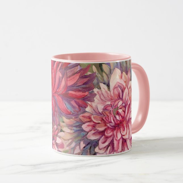 dahlias flowers watercolor mug (Front Right)