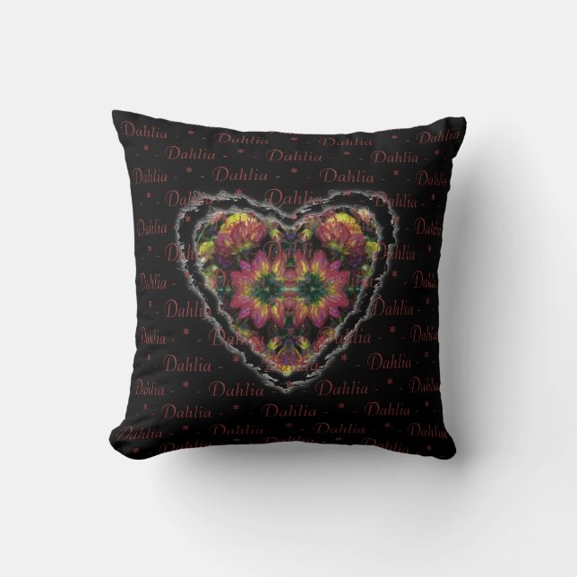 Dahlias Heart Tapestry Throw Pillow (Front)
