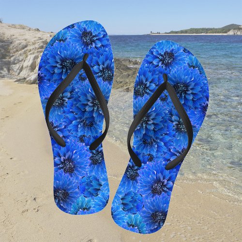 Dahlias in royal blue _ floral design  flip flops