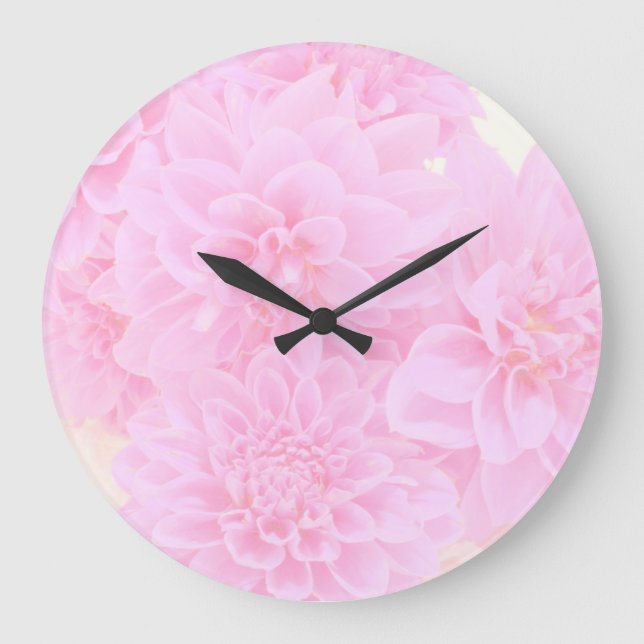 Dahlias In Soft Pink Large Clock (Front)