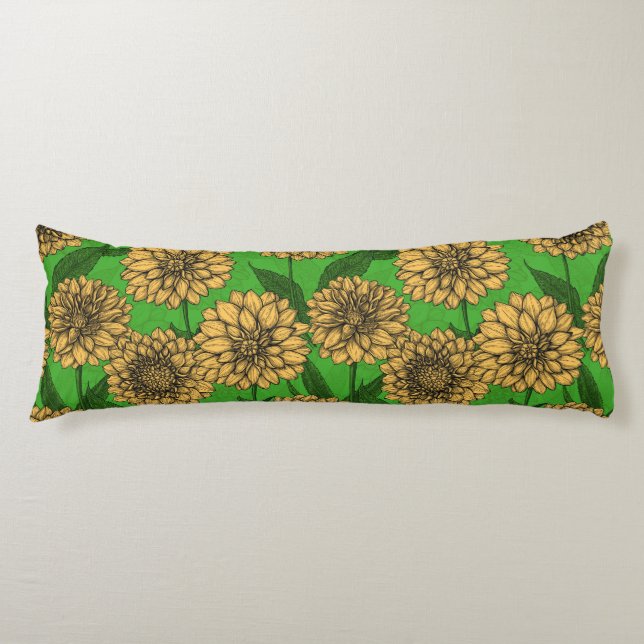 Dahlias in yellow and green body pillow (Front)