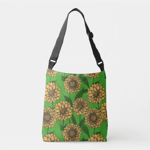 Dahlias in yellow and green crossbody bag