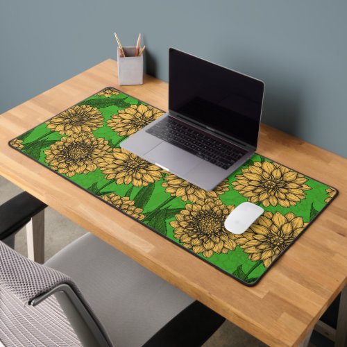 Dahlias in yellow and green desk mat