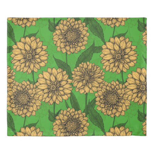 Dahlias in yellow and green duvet cover