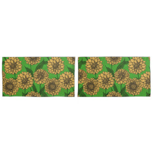 Dahlias in yellow and green pillow case