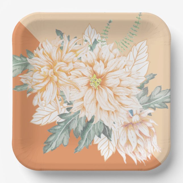 Dahlias - Marmalade Wedding Paper Plates (Front)