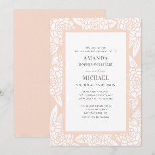 Dahlias. Pink garden flowers. Blush floral wedding Invitation