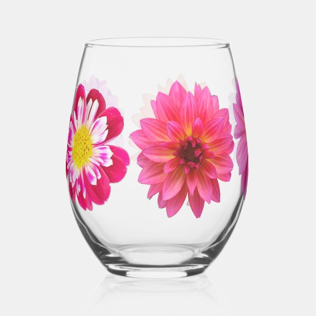 Dahlias Stemless Wine Glass (Front)