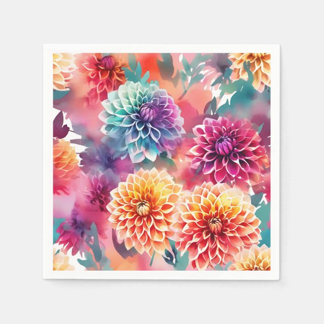 Dahlias Watercolor Floral Napkins (Front)