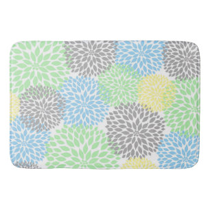 Dahlias Yellow Gray Blue Mint floral bath decor Mat