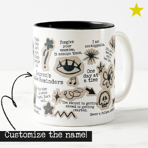 Daily Affirmation Doodle Sticker Custom Name Quote Two-Tone Coffee Mug