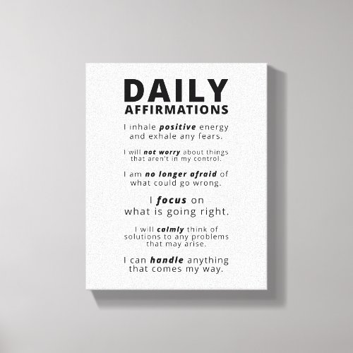 Daily Affirmations Positive Wall Art Canvas Print