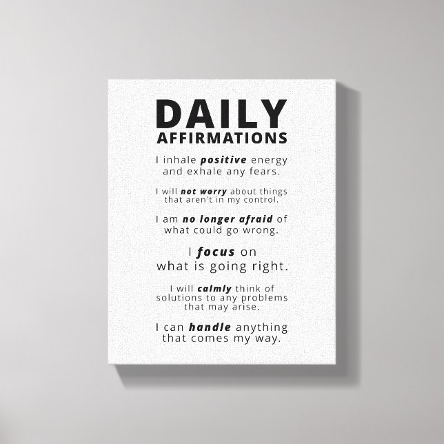Daily Affirmations Positive Wall Art Canvas Print (Front)