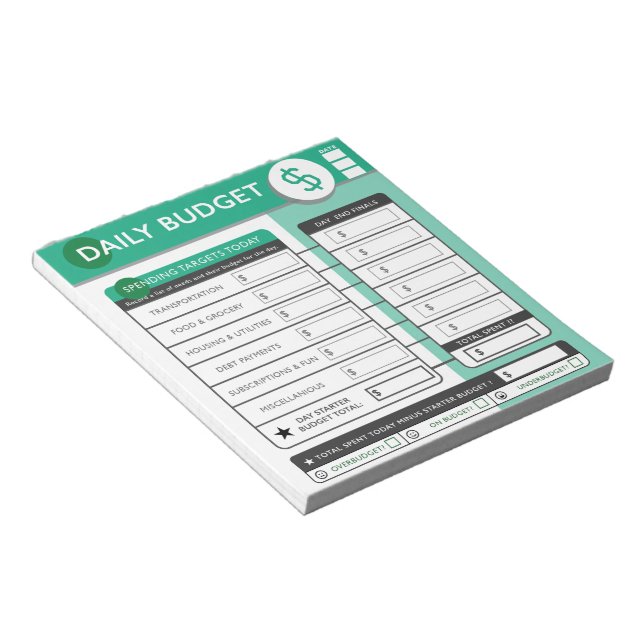 Daily Budget Targets & Tracking  Notepad (Angled)