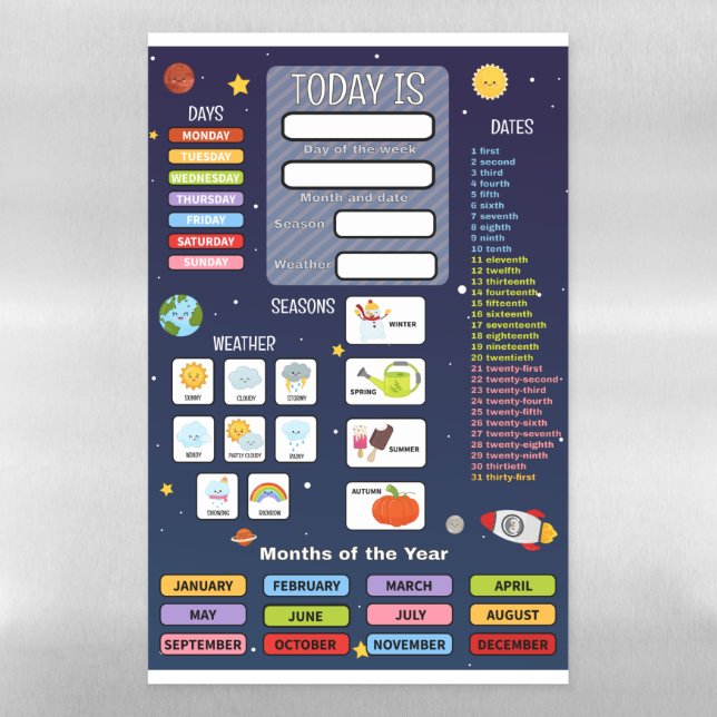 Daily Calendar for Kindergarten and Elementary Magnetic Dry Erase Sheet (Vertical)