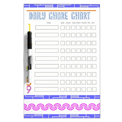 Daily Chore Chart for kids Dry Erase Board