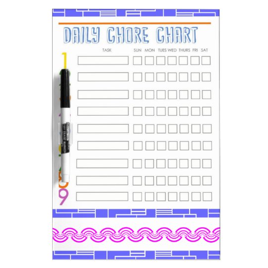 Daily Chore Chart for kids Dry Erase Board