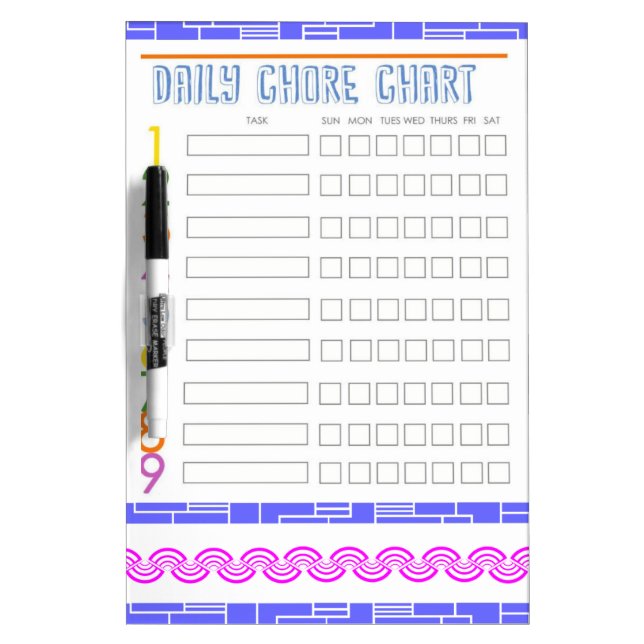 Daily Chore Chart for kids Dry Erase Board (Front)