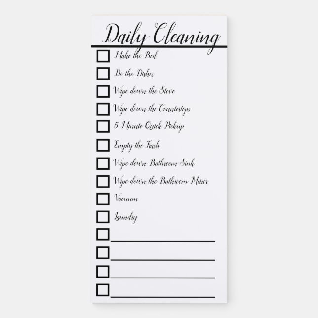 Daily Cleaning Checklist Magnetic NOTEPAD (Front)