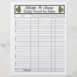 Daily Food In-Take page, for Lifestyle Change Flyer