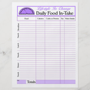 Daily Food In-Take page, for Lifestyle Change Flyer