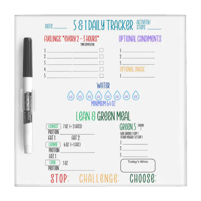 Daily Food Tracker for Optavia plan Dry Erase Board | Zazzle for Free Printable Food Diary Optavia Tracking Sheets