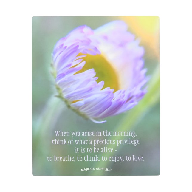 Daily Gratitude Inspirational Quote Floral Metal Print (Front)