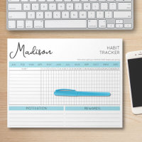 Daily Habit Tracker Motivational Blue Script Name 