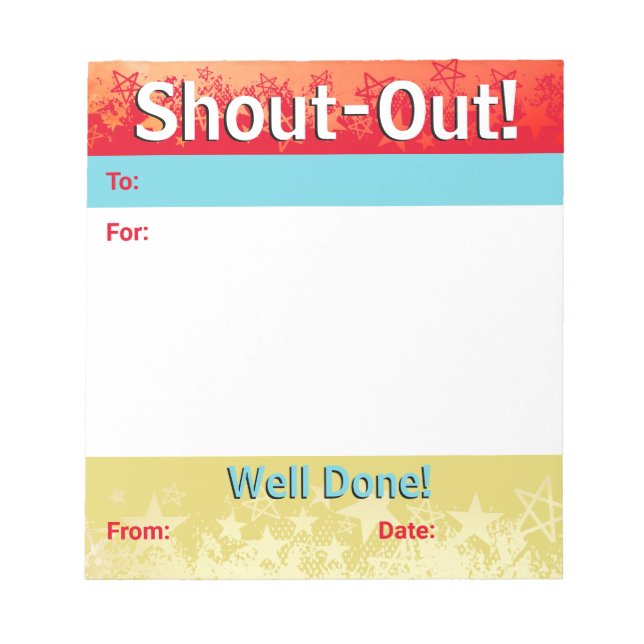 Daily kudos shout out employee recognition display notepad (Front)