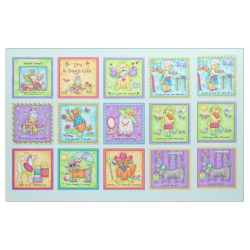 Daily Life of Dogs Blocks Whimsy Colorful Fabric