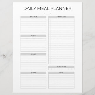 Daily Meal Planner | Simple Minimalistic Clean Letterhead