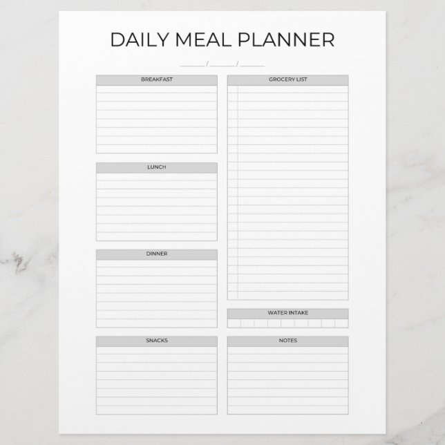 Daily Meal Planner | Simple Minimalistic Clean Letterhead (Front)