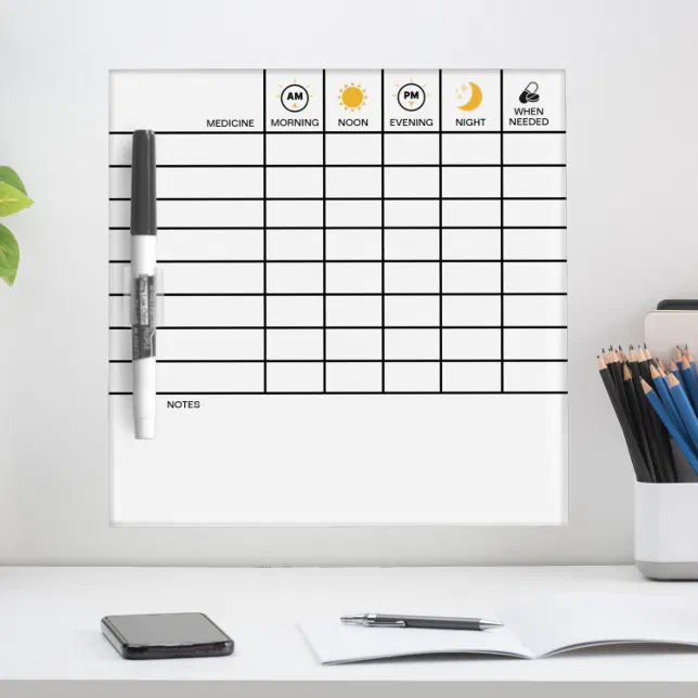 Daily Medicine Tracker Take Your Meds Reminder Dry Erase Board 